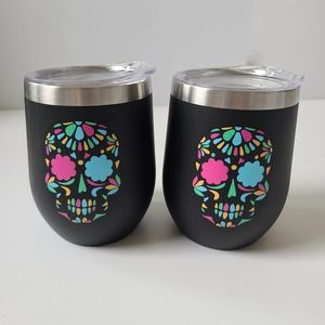 Sugar Skull Wine Tumbler Set